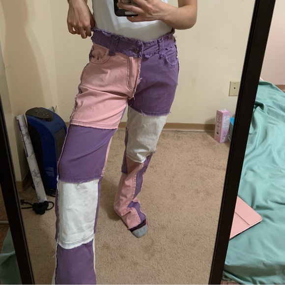 Pink purple white patchwork pants! Main character vibes. - Picture 5 of 14